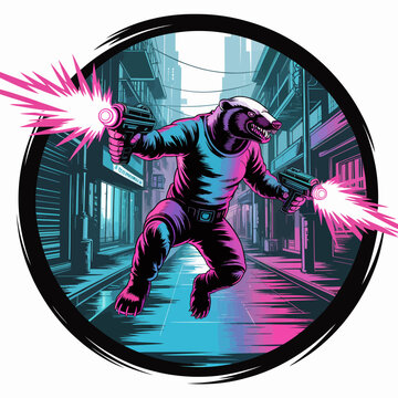Man wearing futuristic combat gear dual wielding guns.