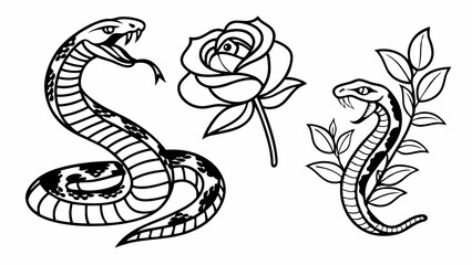 Fototapeta premium set-of-hand-drawn-snake-sketches--engraved