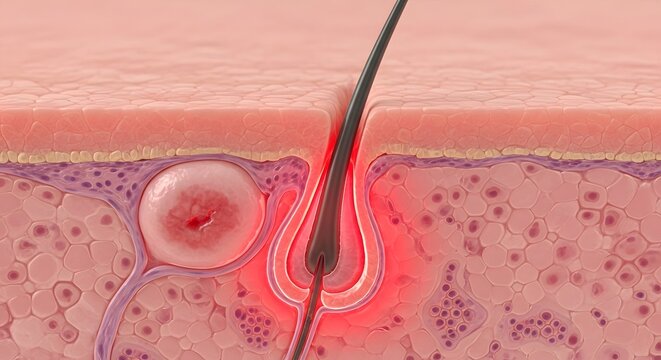 Medical Illustration of Hair Follicle Inflammation Revealing Underlying Root Causes of Acne Development
