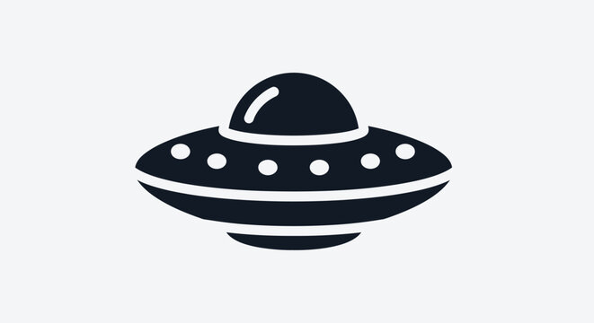 Black UFO flying saucer icon on white background.