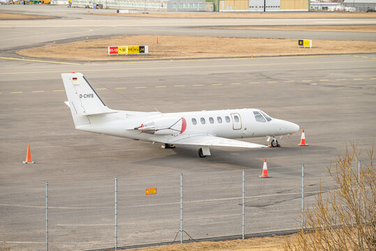 Airplane at the airport of city of Reykjavik in Iceland