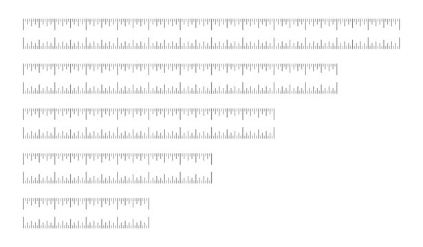 Ruler scale, measuring chart with 4, 6, 8, 10, 12 inches without numbers. Length measurement distance, height, math. Templates of sewing tool.