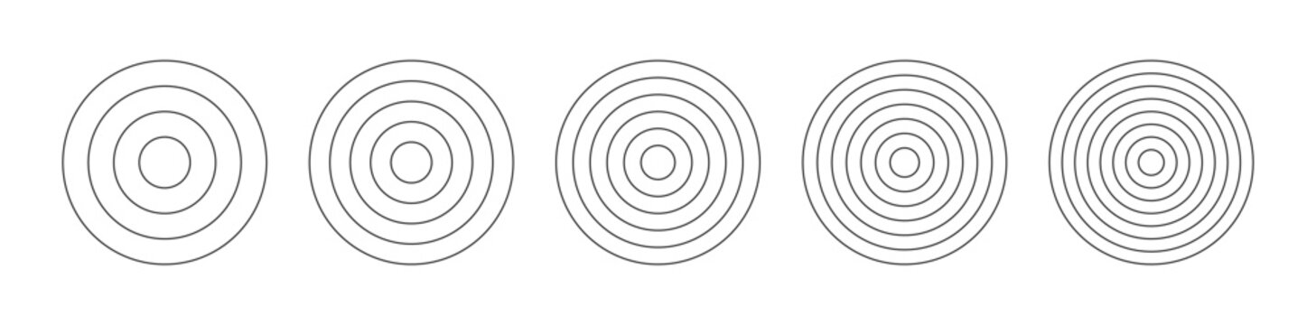 Coaching wheel of 3, 4, 5, 6 and 7 concentric circles. Diagram divided on three, four, five, six and seven round segments. Life blank. Habits tracker of wheel of life. Polar grid graph paper.