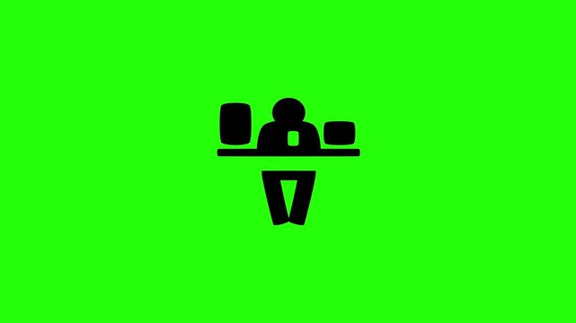 Premium 4K video showcasing stick figures office worker sitting at desk scrolling smartphone instead of working silhouette bouncing. Creative procrastination asset.
