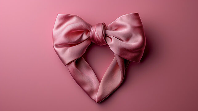 Elegant, glossy, pink satin bow headband, soft focus.