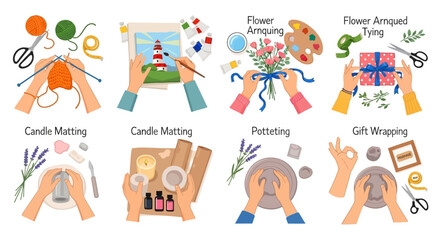 Fototapeta premium Crafting Icons, DIY Vector Graphics, Handmade Illustrations, Creative Activities