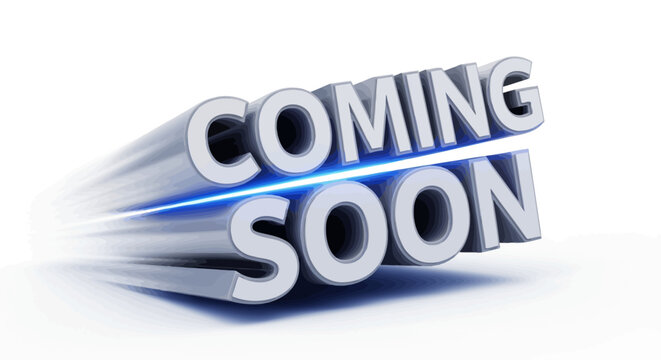 Coming soon, 3D text, silver letters, announcement vector