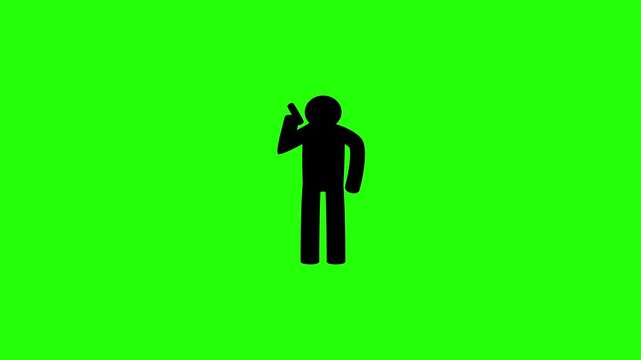 High definition 4K clip of a stick figures person holding smartphone to ear talking on a voice call silhouette bouncing cleanly. Tactical popup communication web icon.