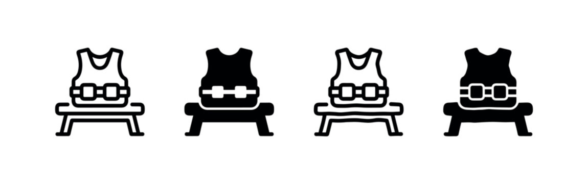 Life vest or buoyancy aid on a stand icon set, water safety and aquatic activities.
