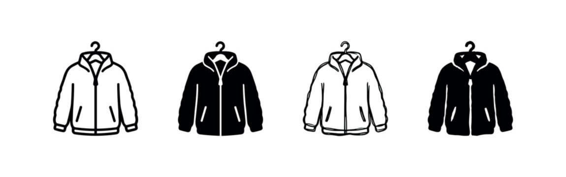Puffer Jacket on Hanger Icon Set