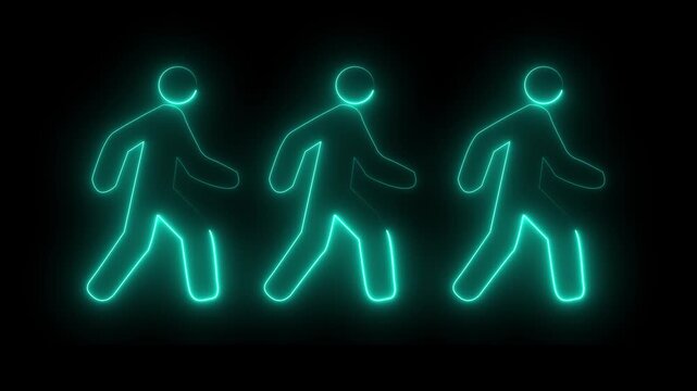 neon people man icon animation. Three Man icons. man animation by various color neon icon on black background