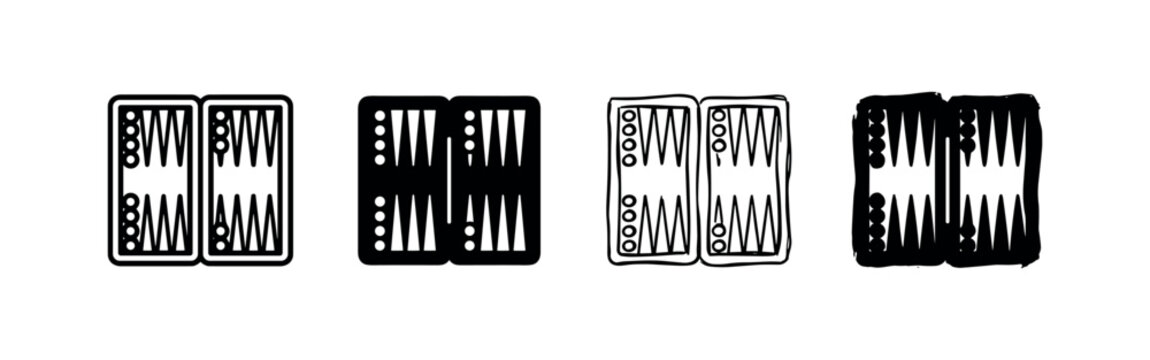 Backgammon board icon set. Classic two-player strategy board game, vector illustration.
