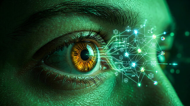 Close-up of a Human Eye with Futuristic Digital Network Connections