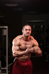 Fototapeta premium Muscular Man Flexing Muscles