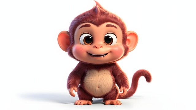 A cute cartoon monkey character standing isolated on a plain white background.