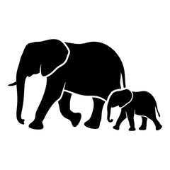 Obraz premium Silhouette outline of mother and baby elephant walking together