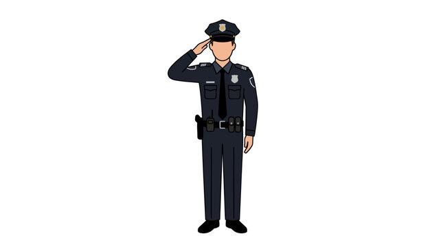 Police officer in uniform saluting with hand to brow.