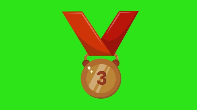 Bronze third place medal with red ribbon suitable for sports competitions. Shiny metallic finish symbolizes achievement and recognition in events.
