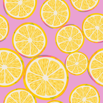 Lemon slices seamless pattern. Citrus fruits print. Vector illustration