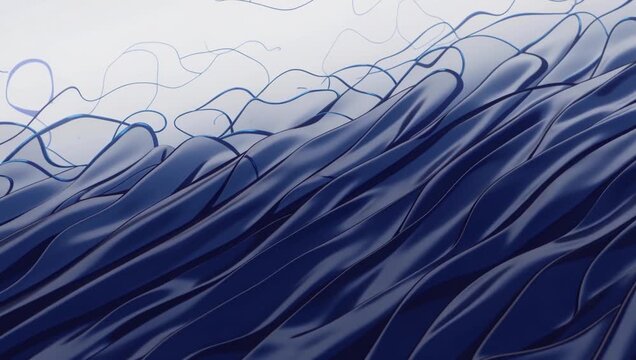 Abstract blue metallic waves with diagonal fluid ripples and tech wireframe lines motion
