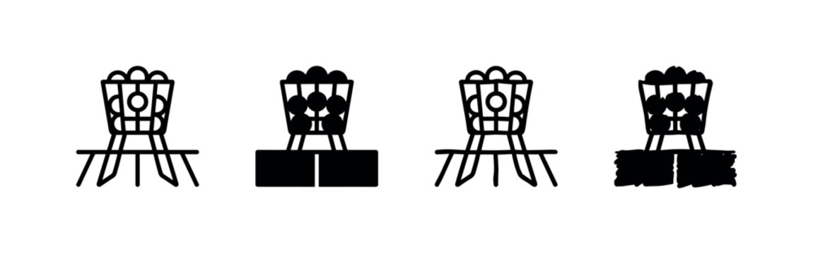 Golf ball basket on practice driving range icon set