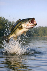 Fototapeta premium Aquatic Adventure with a Striking Bass