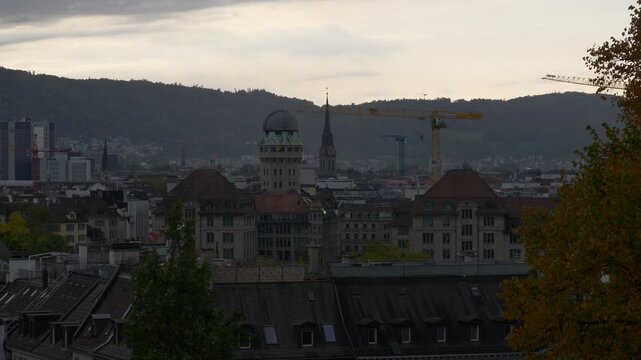 evening time zurich central cityscape slow motion top panorama 4k switzerland