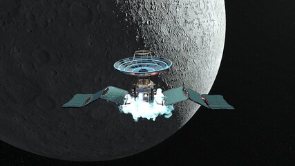 人工衛星と月　3DCGレンダリング  © tsuneomp