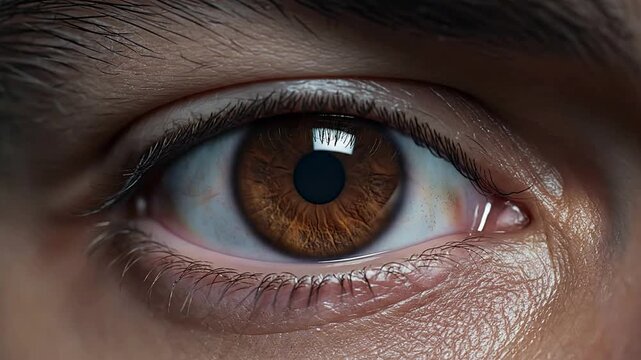 Hyper-Detailed Close-Up of Human Pupil Dilation Featuring Intricate Iris Patterns and Textures in 4K CGI Quality