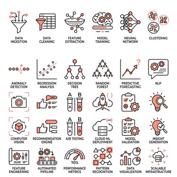 Data science icons data analysis machine learning and cloud computing