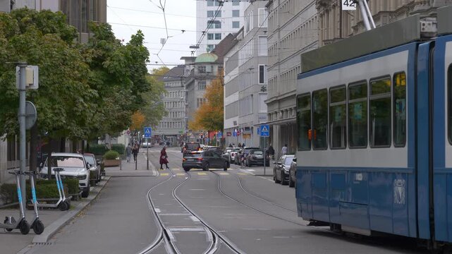 day time zurich city traffic street life panorama 4k switzerland
