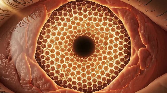 Ultra Macro Visualization Of The Macula Region Of The Eye Featuring Honeycomb Patterns With Backlighting For Scientific Analysis