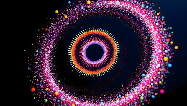 Colorful circle made up of multicolored dots, abstract geometric spectrum mandala circle design element, creative graphic resource poster