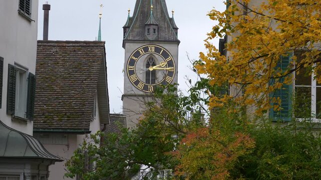 autumn weather day time zurich city exterior slow motion panorama 4k switzerland