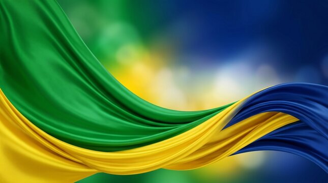 Abstract wavy background with brazilian flag colors silk texture, background