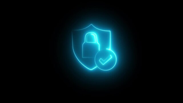 Glowing neon white color lock animation icons security privacy passwords protection, Safety animated on black background. 4k Animation.