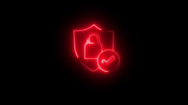 Glowing neon Red color lock animation icons security privacy passwords protection, Safety animated on black background. 4k Animation.