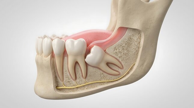 Wisdom tooth impaction in human mandible cross-section