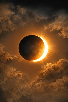 Golden sun partially hidden behind dark celestial body