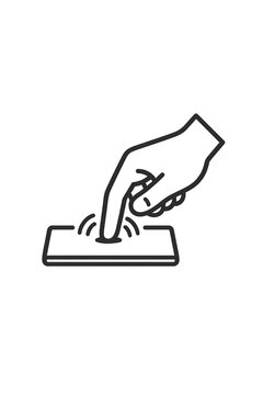 Hand pressing a voting button on an electronic voting machine