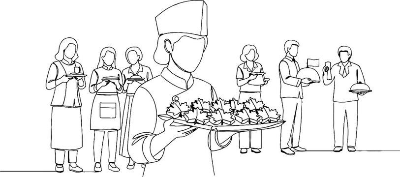 Chef presenting delicious pastries to eager customers in bakery.
