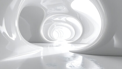 Fototapeta premium futuristic white corridor interior, smooth organic shapes, bright lighting, sci-fi architecture, clean design