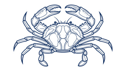 A blue line drawing of a crab with raised claws on a white background in a graphic style. © ahmad