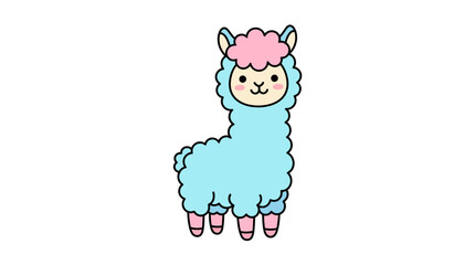 A cartoon llama with a pink hat and boots stands against a white background with a pastel color scheme. © ahmad
