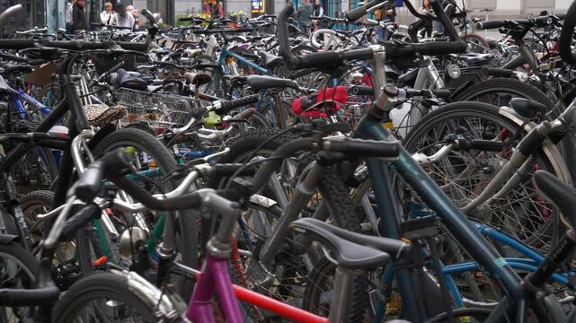 day time zurich city center bicycle parking station square panorama 4k switzerland