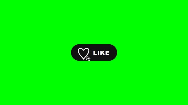 Like button animation with mouse click on green screen background.