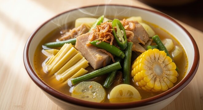 Sinigang na Isda Filipino Sour Fish Soup with Vegetables.
