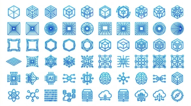 Futuristic geometric icons for tech