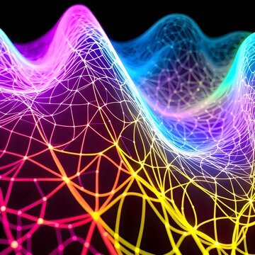 Colorful image of a wave of light in the dark, abstract tech exposure speed trail neon motion glow, technology futuristic cyber wallpaper banner