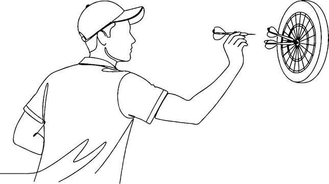 Person playing darts aiming carefully at dartboard indoors.